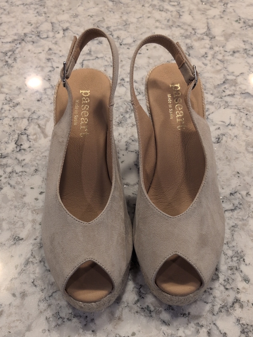 Neutral Beige Suede Espadrille Wedge Slingback - Women